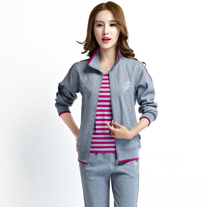 中老年人运动服套装女春秋季加肥加大码妈妈装中年长袖卫衣三件套