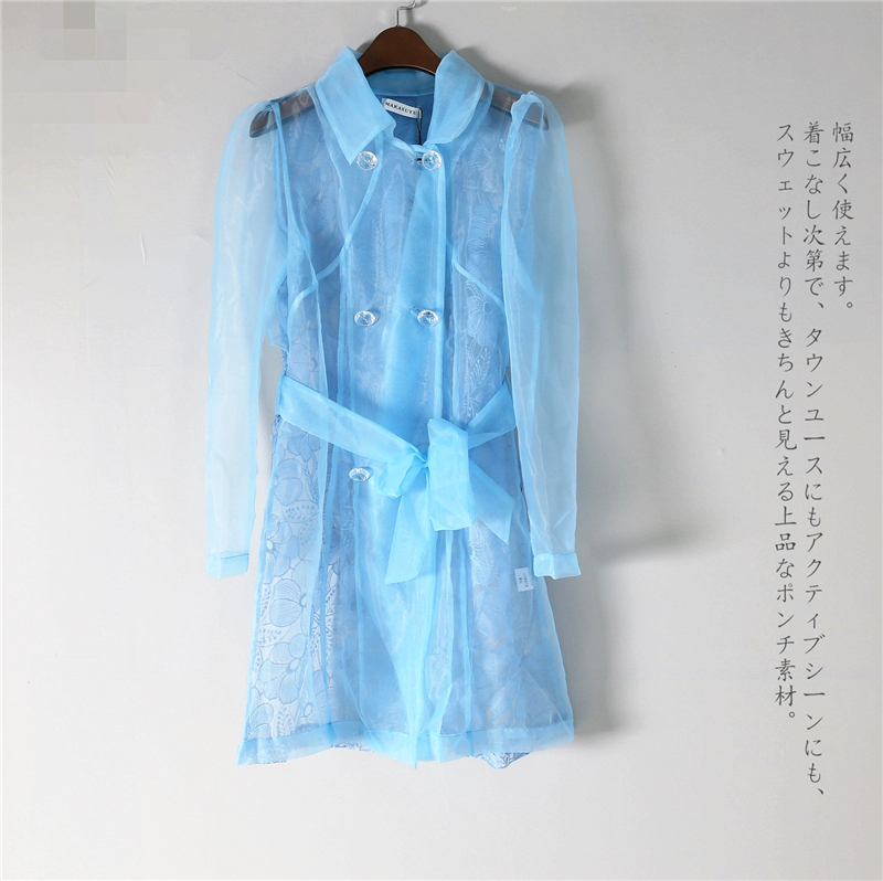 外贸出口 欧根纱风衣外套 精致刺绣印花 中长款 百搭经典 V63