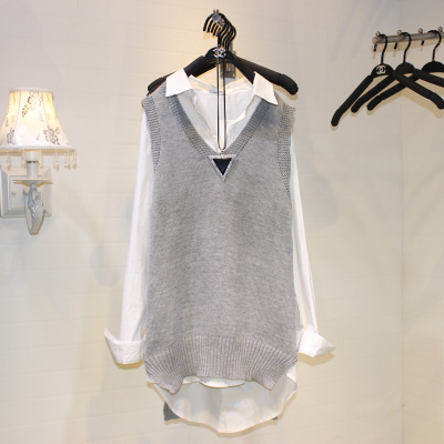 2016新款韩版大码中长款宽松显瘦V领针织衫背心毛衣马甲女韩国潮