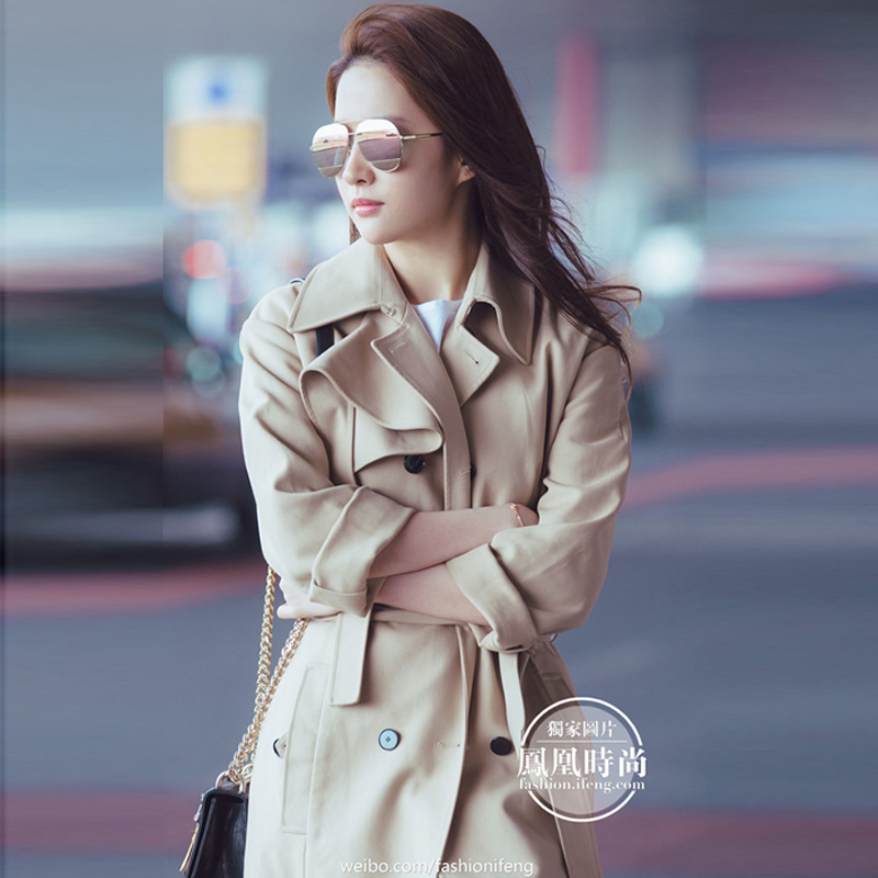 风衣女中长款2016秋新款韩版卡其色修身外套