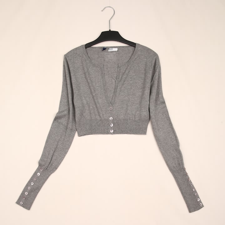 欧美时尚意大利LIU加长罗纹袖超短款针织开衫女外套高端【宗逸】B