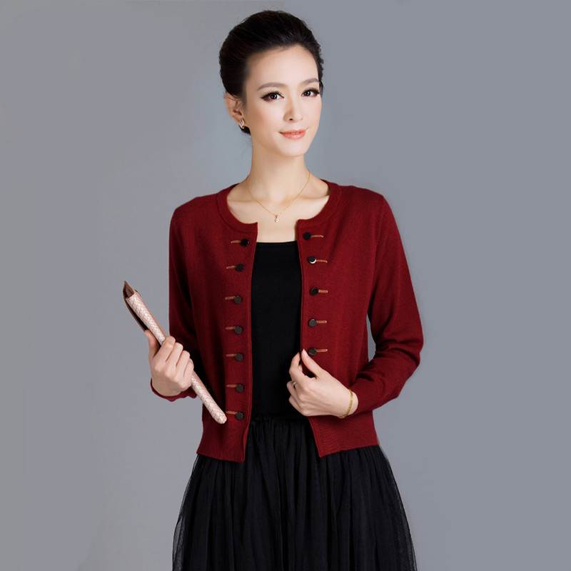 秋春新款外搭羊绒衫针织衫毛衣开衫女薄宽松大码加肥中年妈妈短款