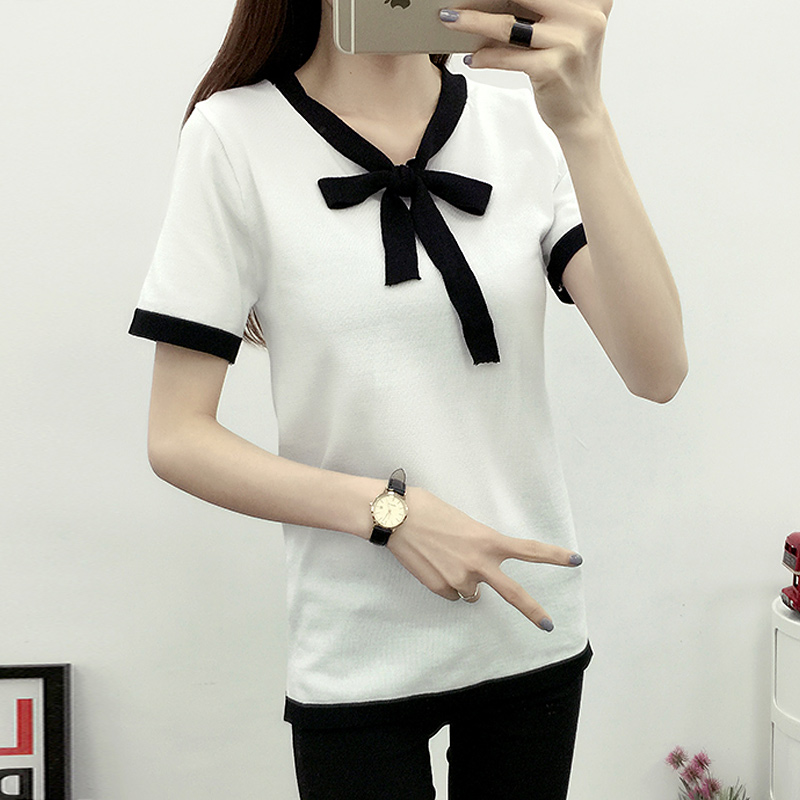 学院风少女夏季青少年中学生修身显瘦针织短袖打底衫百搭上衣T恤