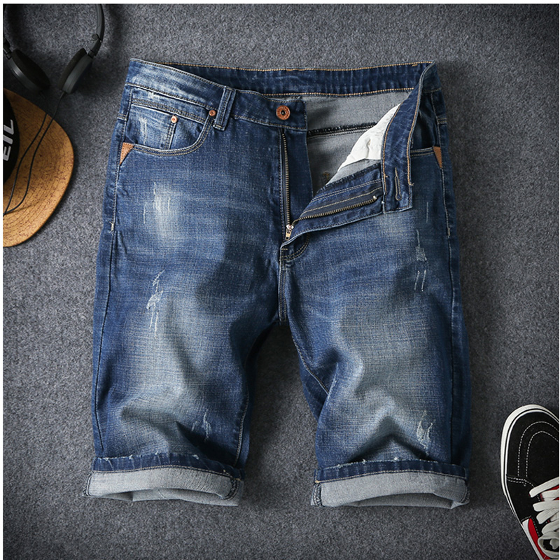 夏季大码牛仔裤男短裤 胖人加肥加大弹力 直筒牛仔五分裤潮男裤子