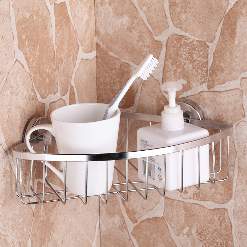 304不锈钢浴室置物架 吸壁式牙杯架 免钉吸盘卫生间单层置物架