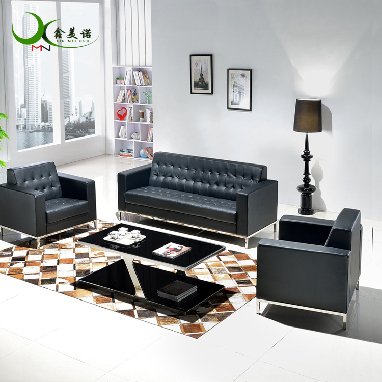 厦门办公家具钻石办公沙发三人位会客沙发茶几组合办公室真皮时尚