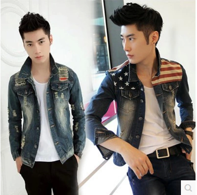 男士春季新款韩版牛仔夹克破洞修身学生外套潮男装上衣服休闲褂衫