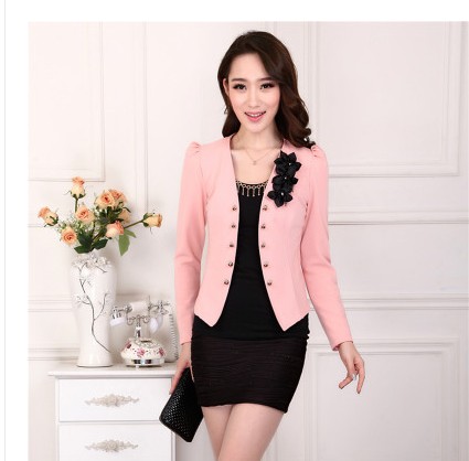 2016新款春款修身西装短外套春秋装韩版女大码小西服 三朵花包邮