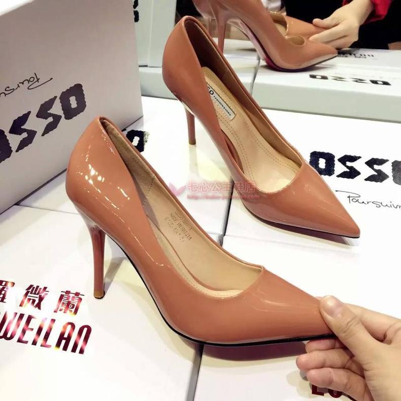 OSSO正品裸色高跟鞋尖头细跟浅口百搭单鞋女糖果色漆皮婚鞋伴娘鞋
