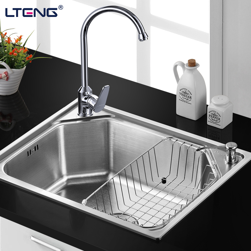 蓝藤 水槽单槽厨房洗菜盆 加厚拉丝大单槽套餐 304不锈钢水盆单槽