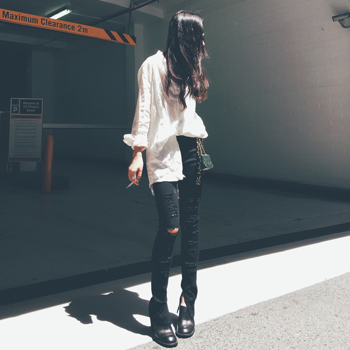 LAMPS 欧洲站2016春装新款欧货潮流女裤 黑色破洞牛仔裤 铅笔裤