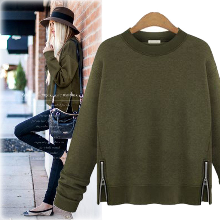 欧美春秋卫衣女装加绒学生拉链款宽松长袖套头秋季百搭休闲女卫衫