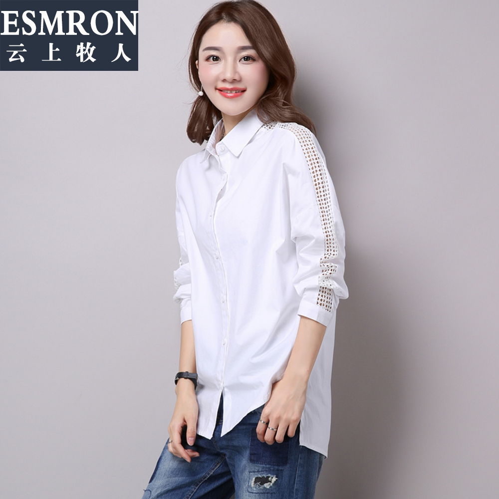 2016春夏新款韩版时尚女装打底衬衫纯色大码纯棉中长款职业衬衫女