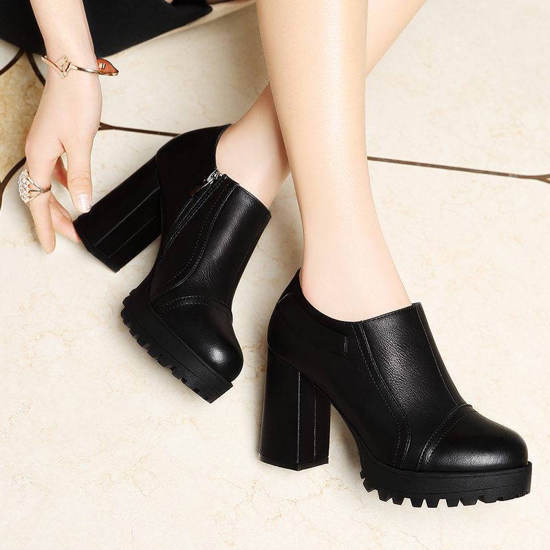 古奇天伦粗跟厚底单鞋女高跟2015春季新款皮鞋防水台时尚休闲女鞋