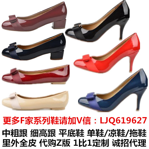 代购 SF平底蝴蝶结rv细跟粗跟f家高跟鞋中跟单鞋女鞋子平跟婚鞋
