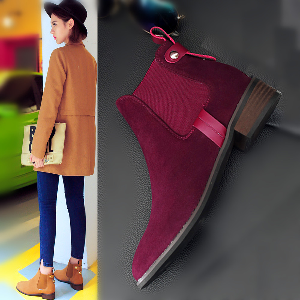 马丁靴女英伦风真皮秋季女鞋黑色平底粗跟裸靴圆头短靴女春秋单靴