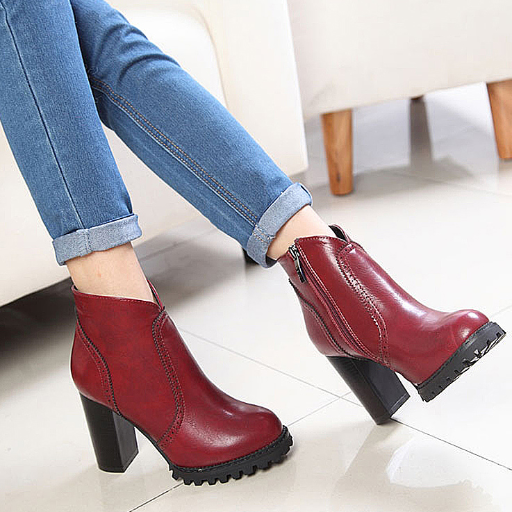 2016春季新款高跟粗跟女鞋短靴女短靴厚底英伦马丁靴单靴短筒靴子