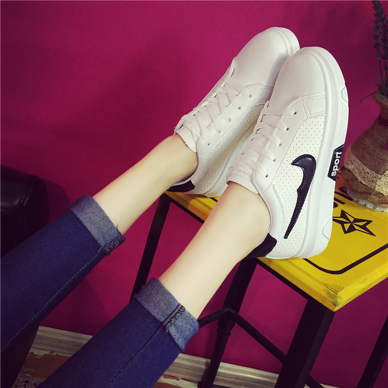 休闲运动鞋系带圆头学院板鞋厚底松糕女鞋透气舒适平底单鞋小白鞋