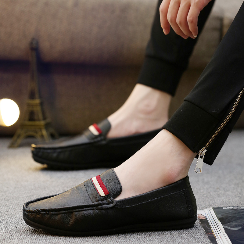 休闲豆豆鞋男夏季透气潮男真皮套脚驾车鞋男士懒人鞋青年软底社会