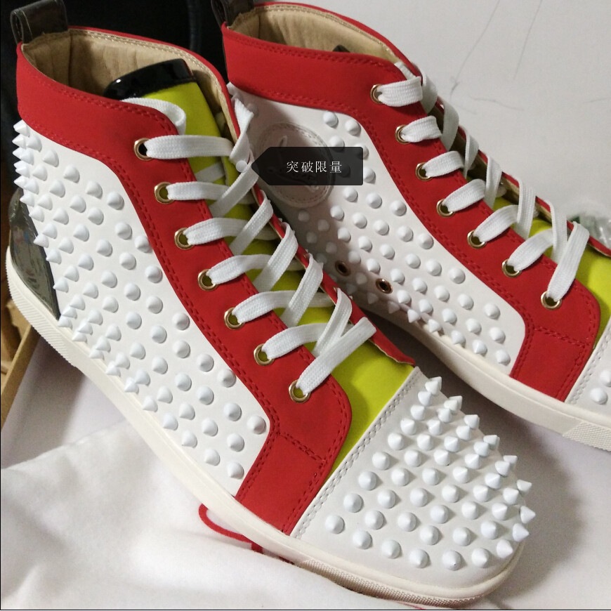CL权志龙高帮铆钉男鞋真皮磨砂皮平底板鞋彩钉红底潮鞋韩版情侣鞋