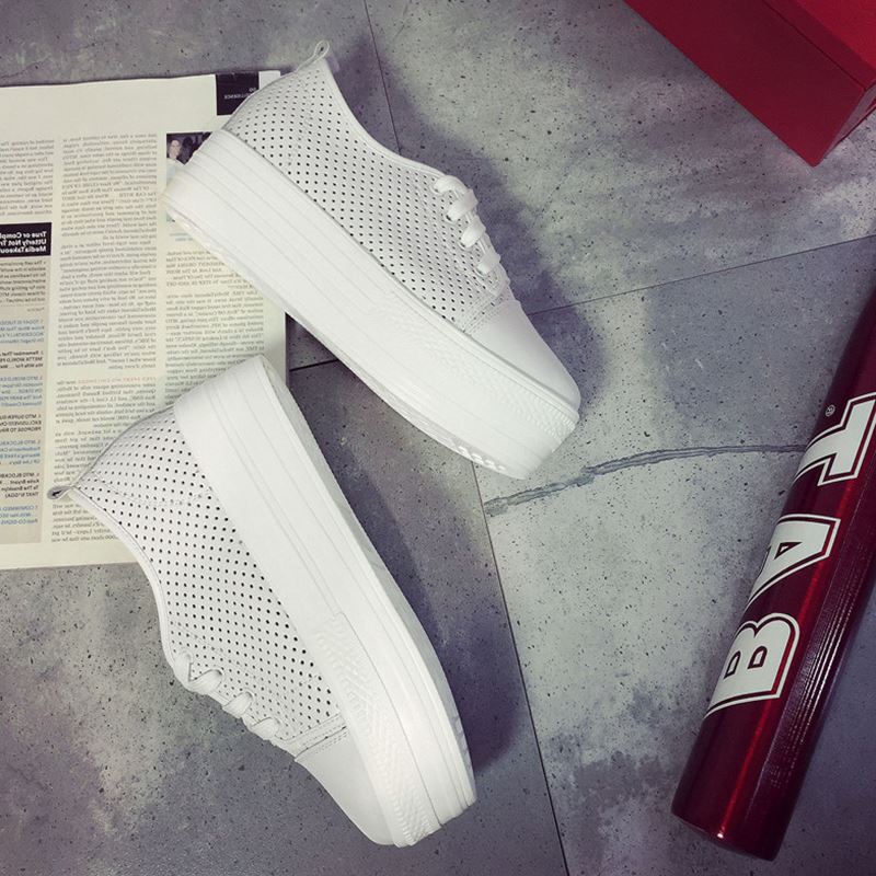 太阳的后裔宋慧乔同款女鞋真皮厚底小白鞋镂空高帮系带松糕女单鞋