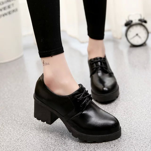 潮2016春季新款防水台女鞋粗跟英伦风复古布洛克厚底高跟单鞋皮鞋