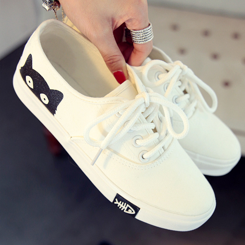 帆布鞋女低帮系带学生韩版小猫小白鞋2016休闲学院风百搭春夏潮