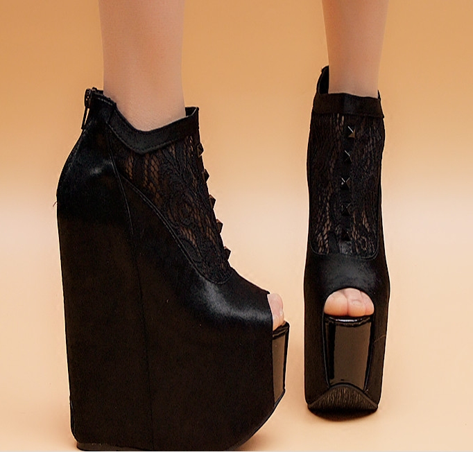 2016春季17cm超高跟女蕾丝搭配柳钉鱼嘴厚底松糕鞋潮夜店坡跟凉鞋