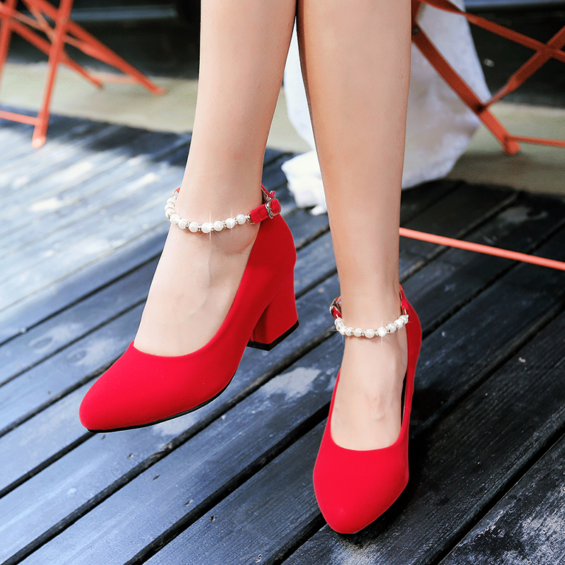 婚鞋红色新娘鞋粗跟新款秋冬大小码结婚鞋女婚礼鞋孕妇鞋红色鞋