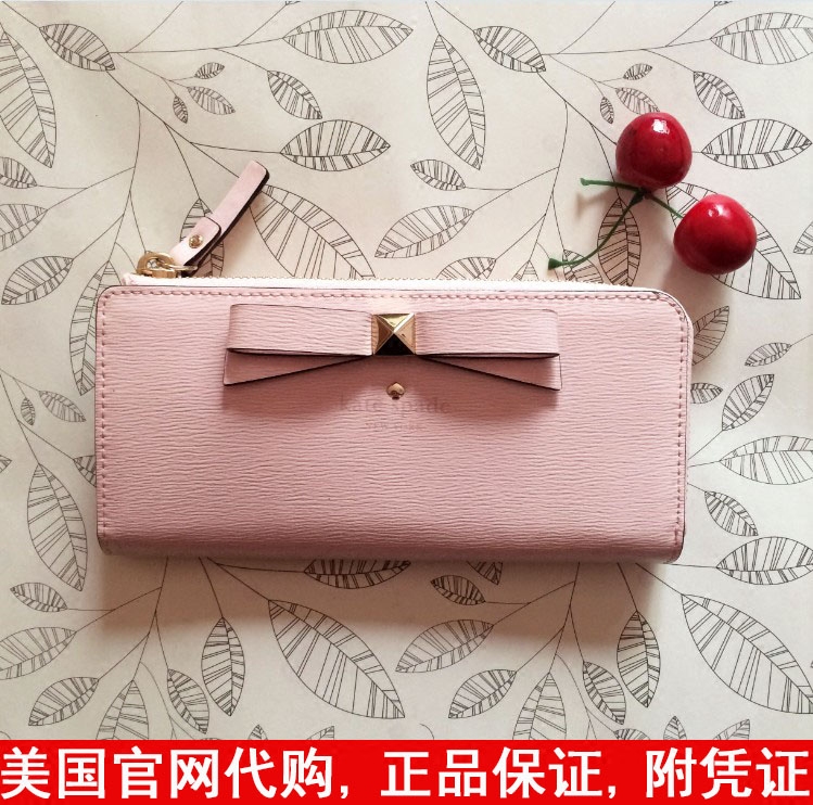 美国官网代购KS kate spade蝴蝶结长款钱包女皮夹手拿包真皮正品