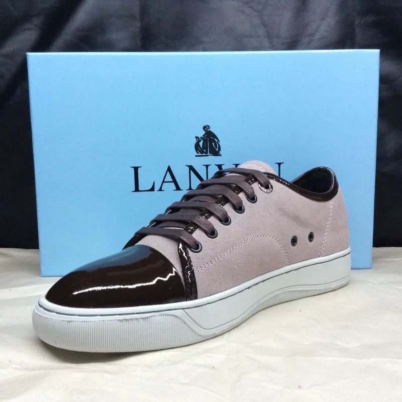 新款LANVIN真牛皮板鞋低帮休闲鞋系带男鞋子韩版透气磨砂潮鞋男