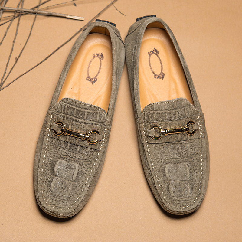 春夏季鳄鱼纹豆豆鞋男鞋韩版潮流真皮磨砂男士懒人鞋青年英伦套脚