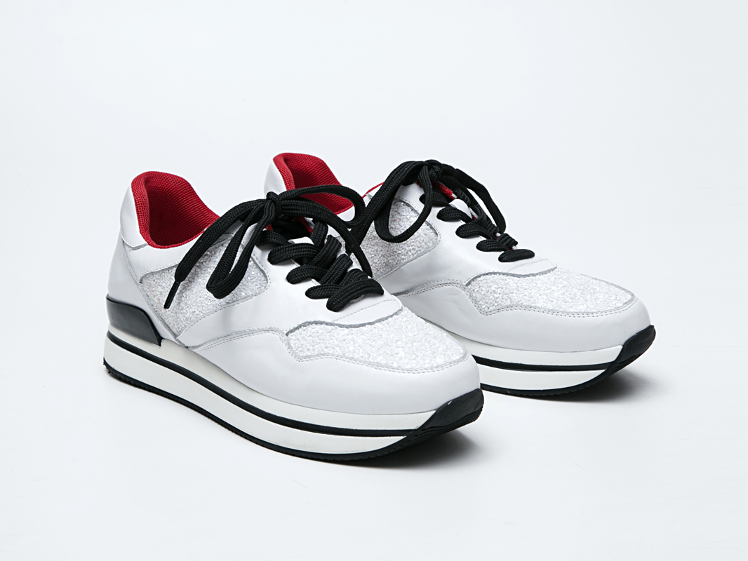 欧美2016宋佳明星同款系带亮片休闲跑步鞋厚底真皮百搭运动鞋女潮