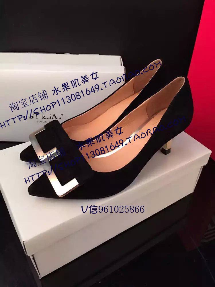 专柜代购 星期六2015秋款羊绒金属饰中跟单鞋细跟女鞋SS53115734