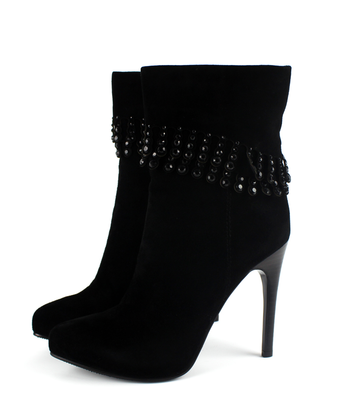 2015欧美新款头层牛皮真皮短靴细跟小尖头高跟流苏靴水钻秀气女靴