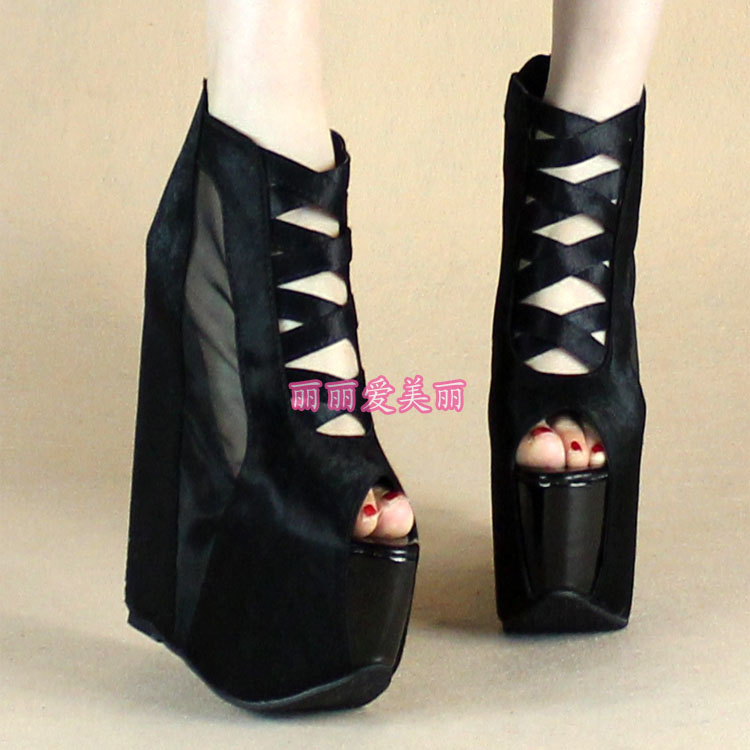 17cm恨天高春季新款女鞋坡跟鞋原版时尚性感超高跟厚底松糕跟女鞋
