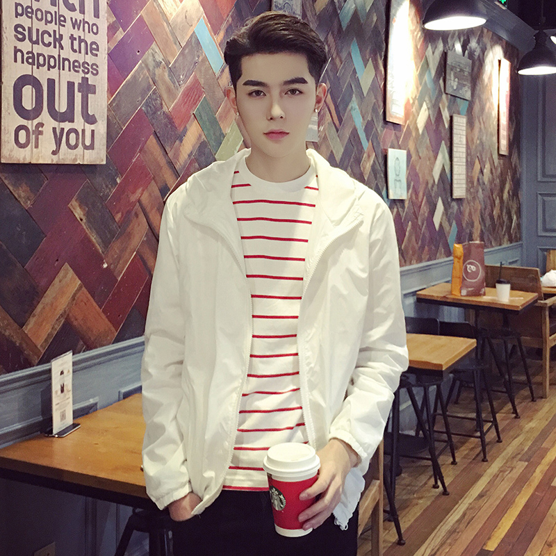 2016春季日系印花立领夹克衫男士外套连帽防晒衣韩版青少年潮男装