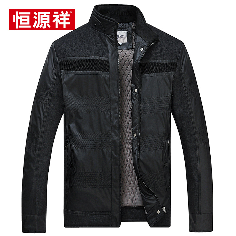 恒源祥男士外套茄克2016秋冬新款中年商务休闲大码加厚夹克爸爸装