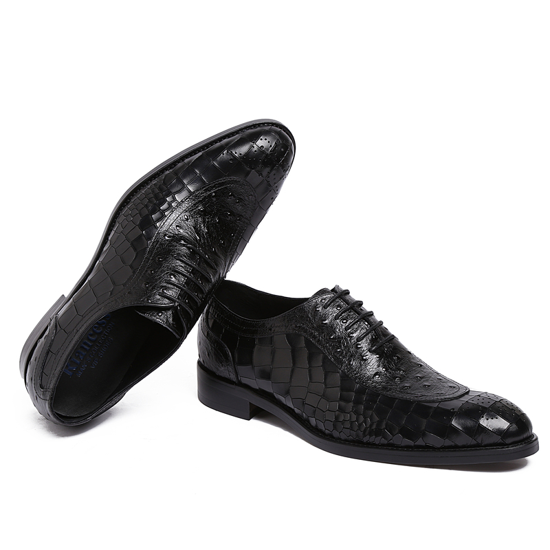 韩版正品鳄鱼纹男士商务正装尖头皮鞋男真皮英伦风系带低帮男鞋潮