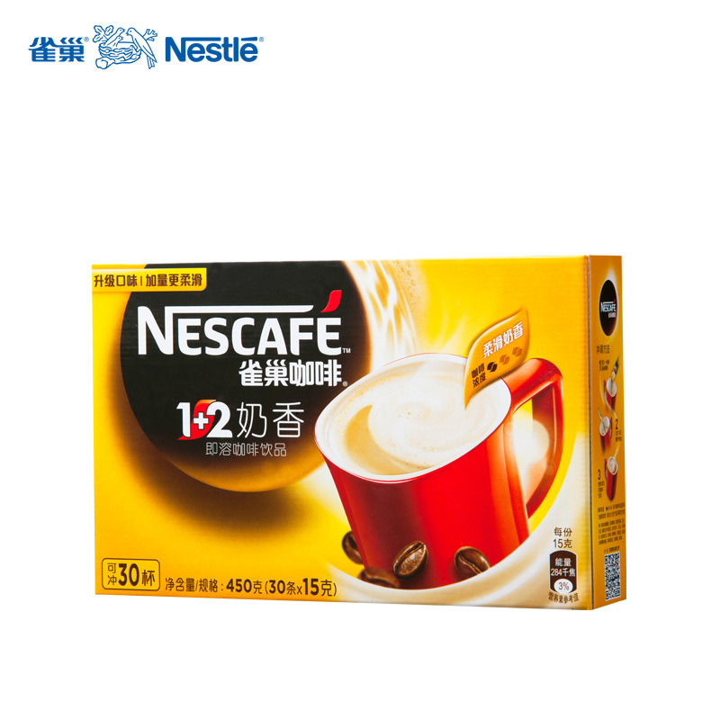 Nestle雀巢咖啡1+2 3合1奶香即速溶咖啡450g/30条 多省包邮