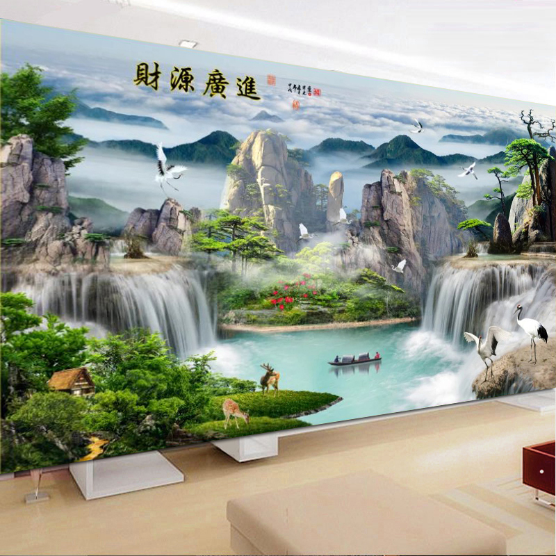 蒙娜丽莎山水风景财源广进十字绣最新款客厅