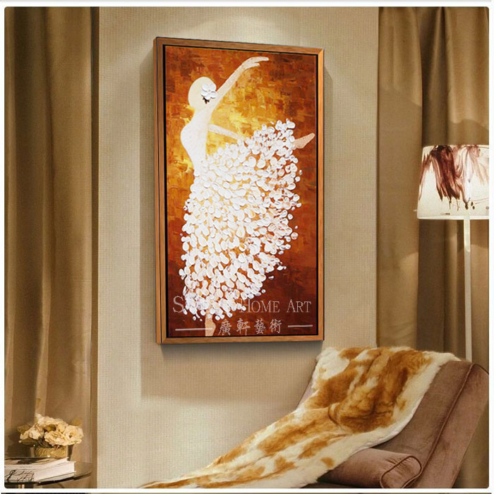 现代简约走廊过道挂画欧式玄关装饰画手绘立体油画壁画芭蕾舞竖版