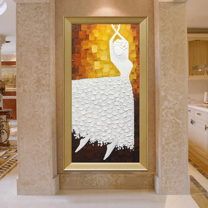 玄关油画竖版纯手绘欧式挂画芭蕾舞油画现代装饰画走廊立体画刀画