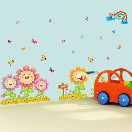 可爱花朵向日葵墙贴 儿童房卡通卧室客厅走廊 幼儿园装饰墙贴