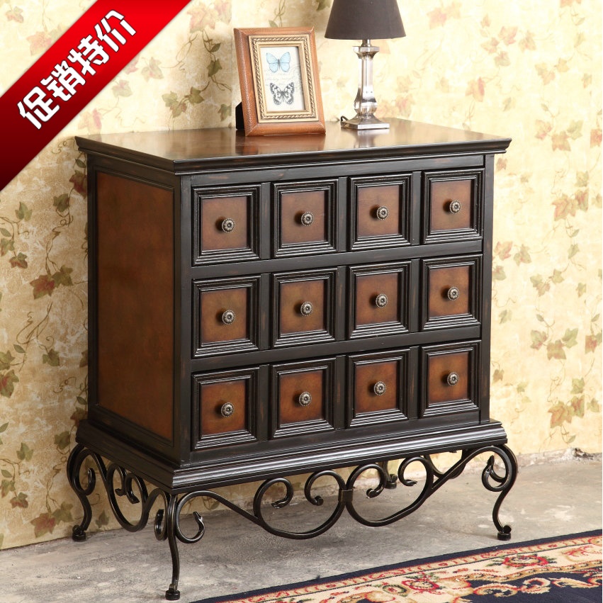 美式实木斗柜铁艺玄关柜门厅柜隔断柜三斗柜子客厅储物收纳柜特价