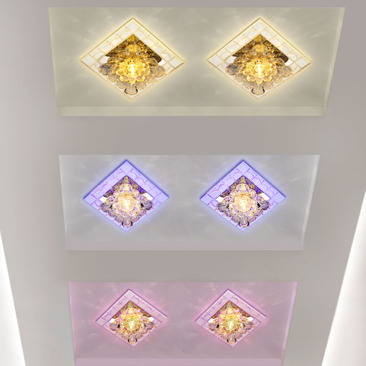 正方形水晶过道灯走廊灯led筒灯玄关灯入户门厅灯7.5-8射灯阳台灯