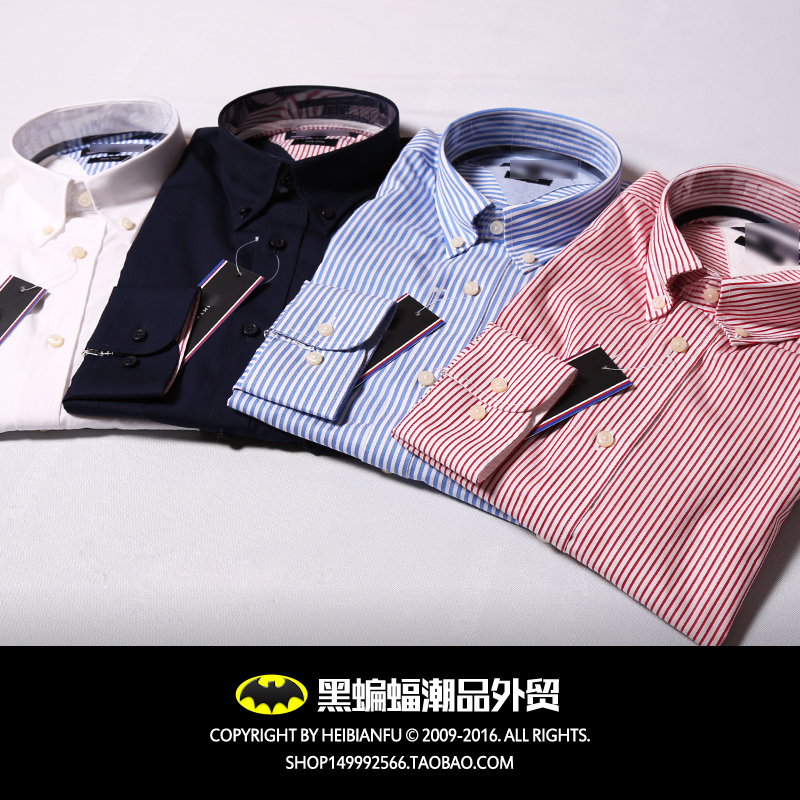 外贸原单男装 出口货商务休闲衬衣男长袖春秋常规 竖条纹衬衫男士