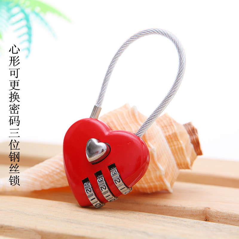 爱心造型钢丝线三位密码锁 可更换密码旅行家用小型密码锁