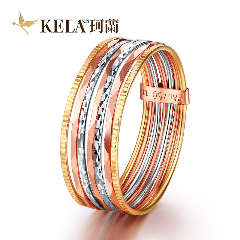 珂兰 18k金黄金玫瑰金彩金戒指女戒尾戒 七环炫彩kz
