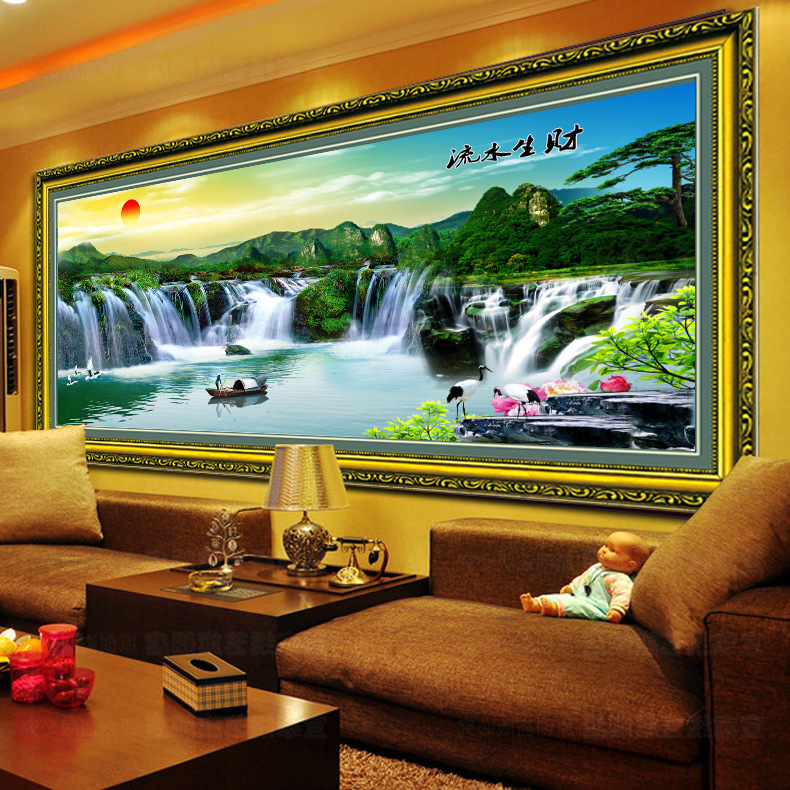 客厅壁画5d钻石画客厅魔方钻石绣 满钻新款钻石画十字绣流水生财